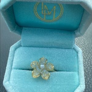 New La Meno Handcrafted Brass Ring, 💍 Austrian Crystals, small Pearl, size 7